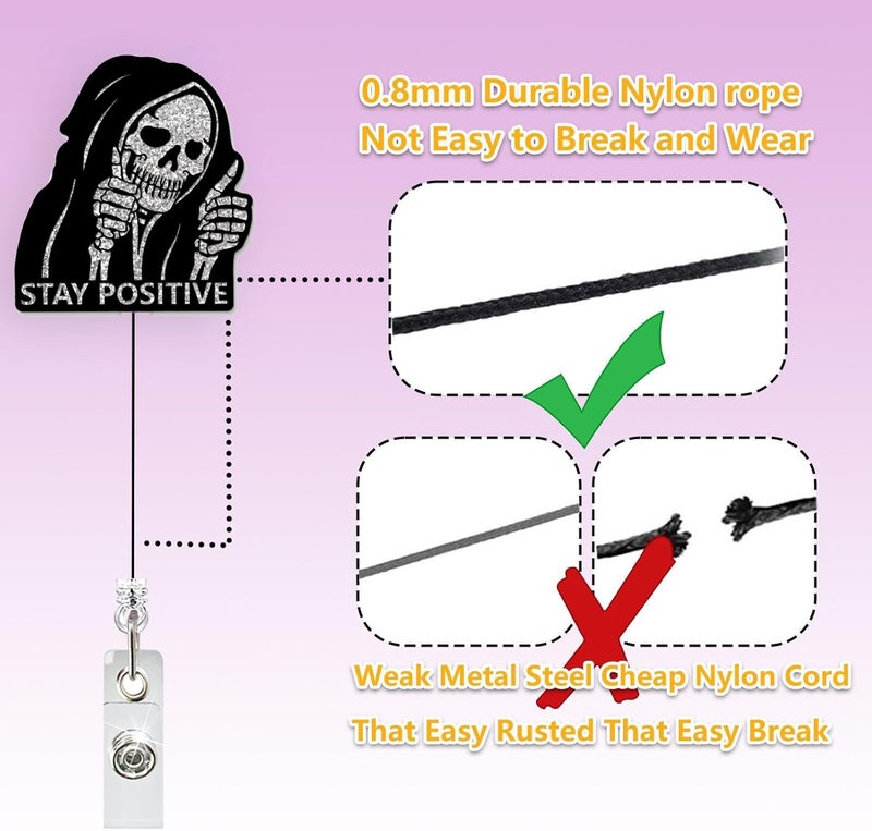 LEBEIGHT Funny Halloween Badge Reel Retractable for Nurse Doctor Healthcare Worker & Nursing Student | Stay Positive Horror Spooky Badge Holder with Alligator Clip & 24”Durable Nylon Retractable Cord | Acrylic - Image 4
